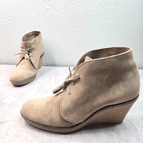 J Crew Ankle Boots Womens Size 8 Tan Suede Comfort Preppy Desert Lace Up Booties - Picture 1 of 10